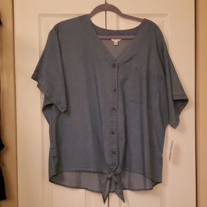 XL 16-18 Time and Tru Button tie short sleeve top